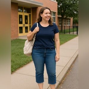 Raw Hem NYDJ Brand Capri Jeans – Size Women’s 14. Fabric with good stretch.